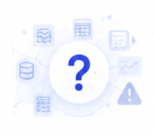 Question mark surrounded by disconnected data and warning icons